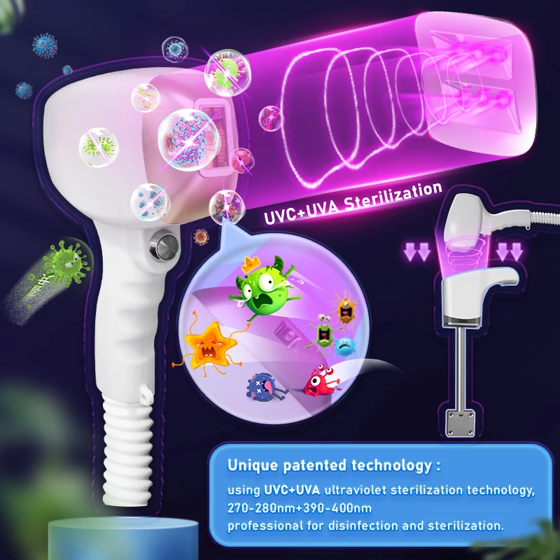 2025 Auto UV disinfection 3 waves Diode Laser 3000W Hair Removal Machine Ice Titanium Epilator Larger Handle with 4 probes