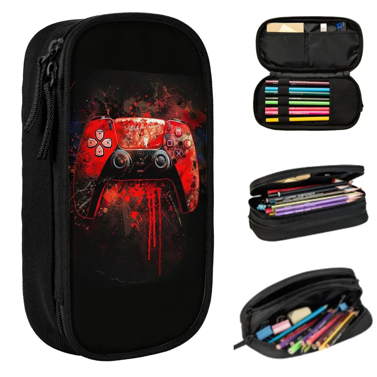 Neon Light Game Controller Gamepad Pencil Case for Boys Girls Gifts Pen Box Pencil Bag Stationery Supplies Pen Holder Bag