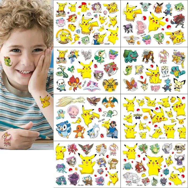 2024 New Pokemon Tattoo Stickers Pikachu Action Figure Cartoon Children's Temporary Tattoos Kids Girls Birthday Gift