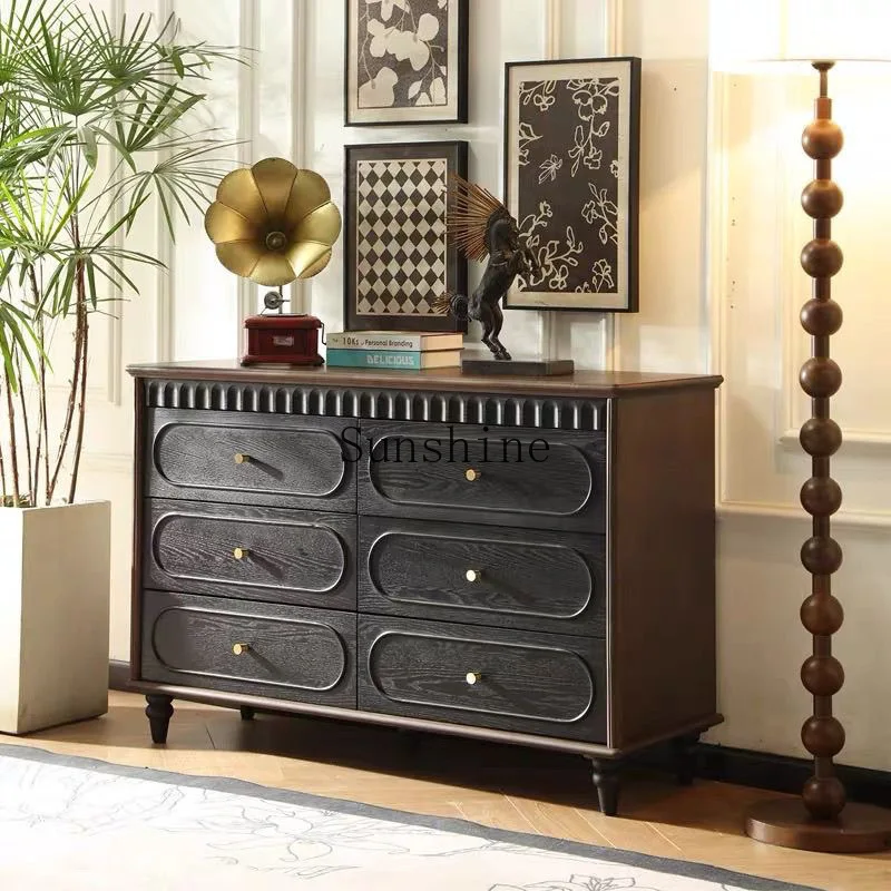 

French living room bedroom locker solid wood retro drawer bedside storage cabinet