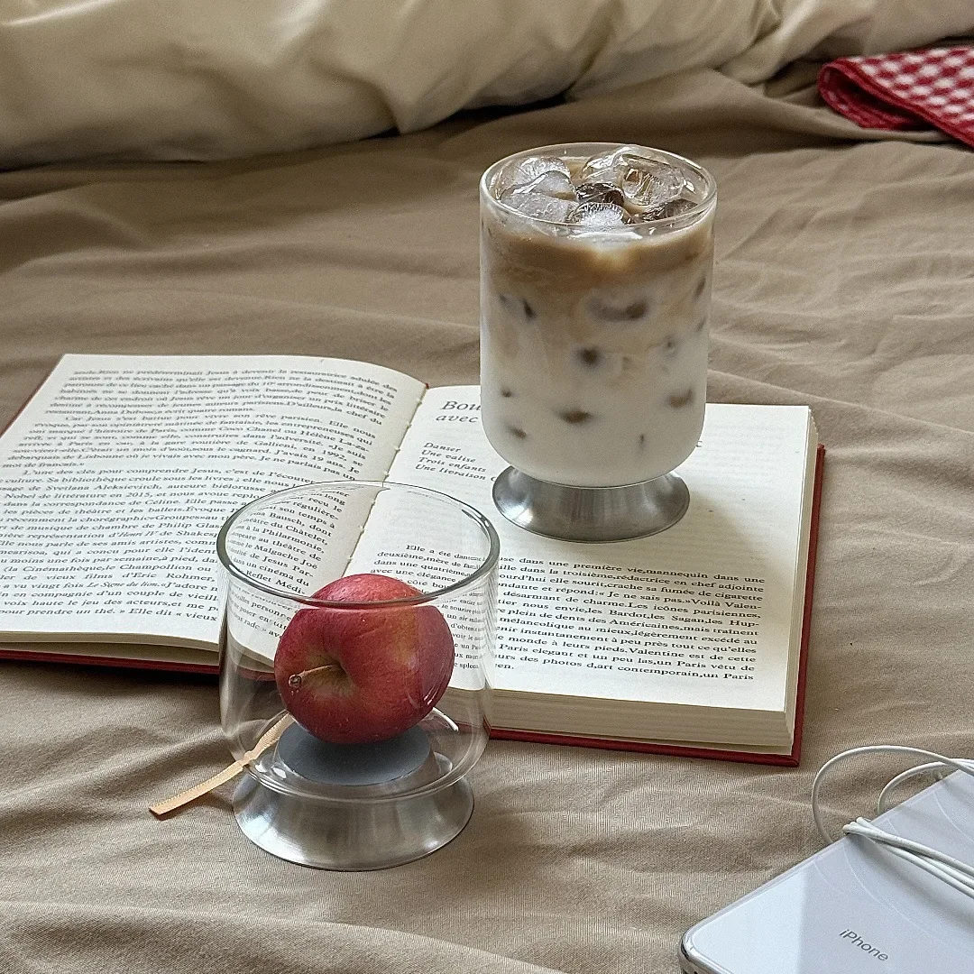 Stainless Steel Base Clear Glass Cups Ins Style Home Iced Coffee Tumbler Drinking Glass for Coffee Juice Fruit Dessert Mug Gifts