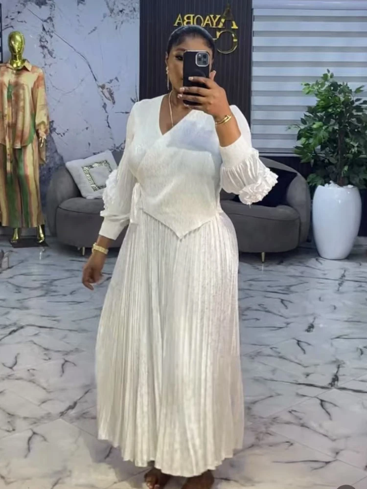 Miyake africain ample femmes vêtements mode robe plissée col en v manivelle fleur bronzant robes élégantes en vrac nouveau