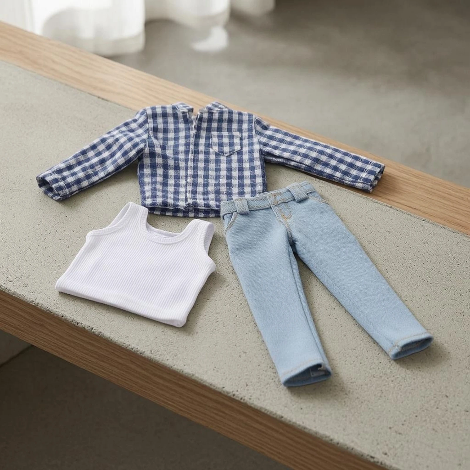 1/12 Scale Male Clothes Set Button-Front 1/12 Scale Doll Outfit Male Doll Shirt Set Collarless Miniature Apparel Five-Pocket