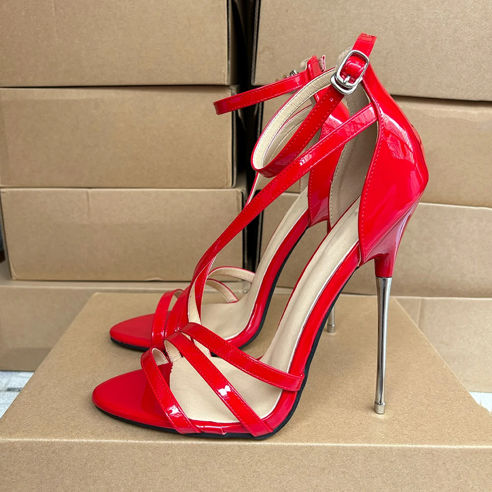 16cm Extreme High Metal Stiletto Heels Women Sexy Sandals Ankle Strap Pumps Summer Party Pole Dance Stripper Unisex Shoes 35-46