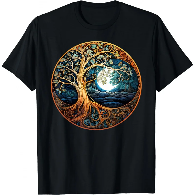 

Yin Yang Tree of Life 100% cotton Walhalla 0413 Nordic Gift T-Shirt Celtic Runes Norse Myths Graphic clothes All size tops