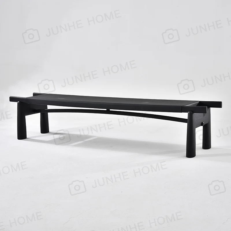 Black solid wood leather rectangular stool, bedroom bedside stool, furniture customization