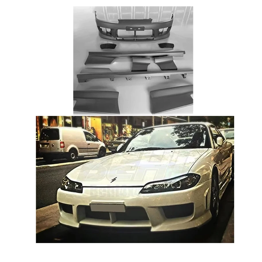 For NISSAN S15 SILVIA(S15) 1998-2002 Whole Set OEM Style PP Front Bumper Side Skirt With Fog Lamp Holes Modification Accessories