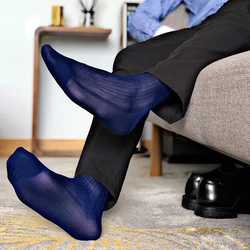 Calcetines sexys de negocios para hombre, medias sedosas transparentes a rayas, transpirables y delgadas, para oficina, 1 par