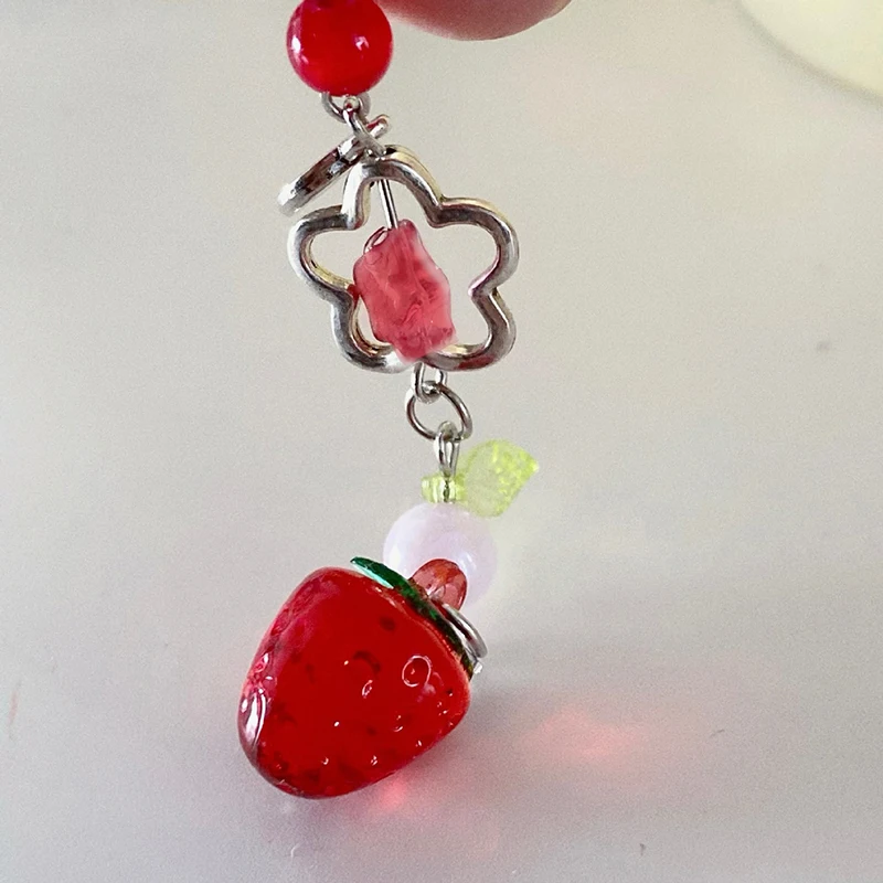 Zoete Y 2K Schattige Aardbei Mobiele Telefoon Lanyard Mooie Vruchten Telefoonketting Voor Meisjes Esthetische Mobiele Telefoon Sleutelhanger