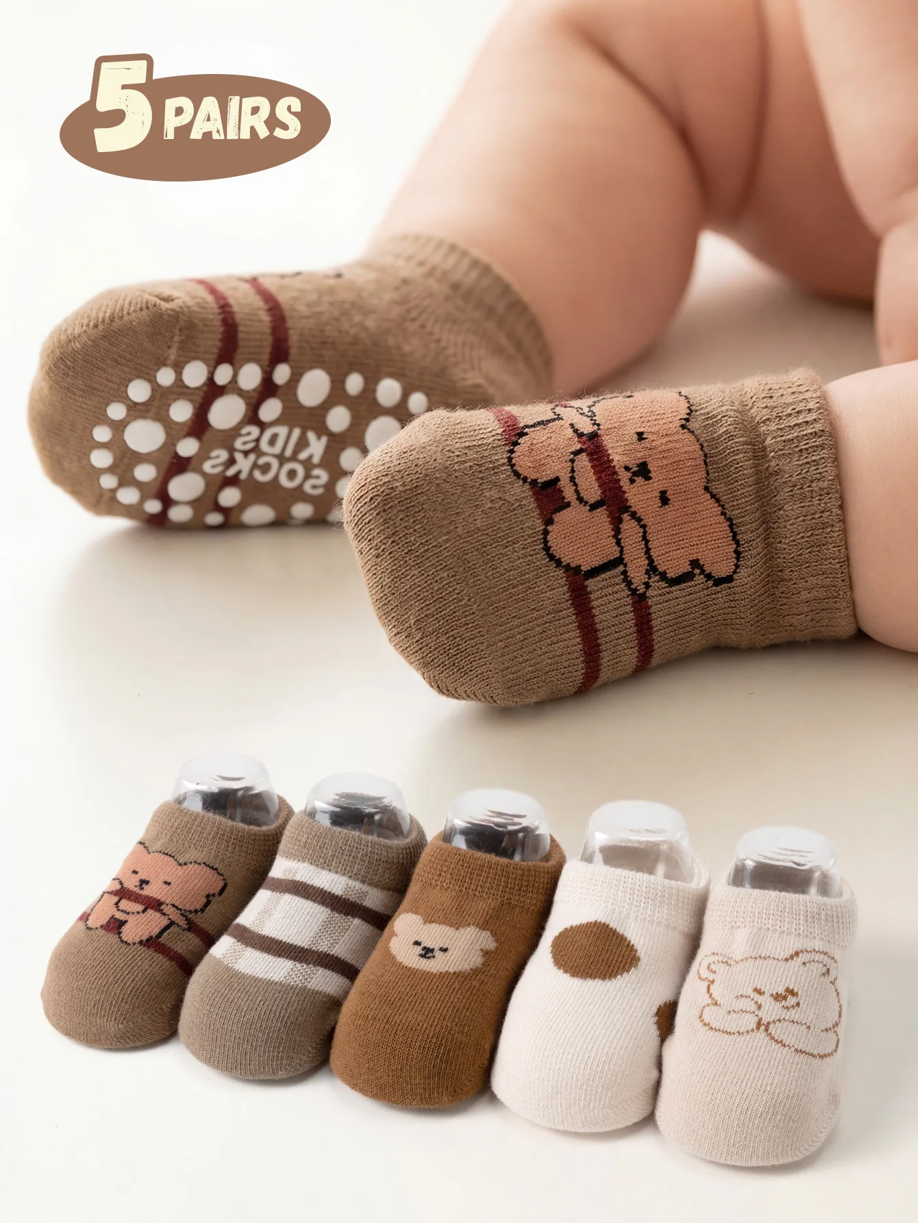 2026 Russian Style Baby Socks Cute Bear Print Cotton Breathable Baby Socks Anti Slip Floor Walking Socks For Toddler