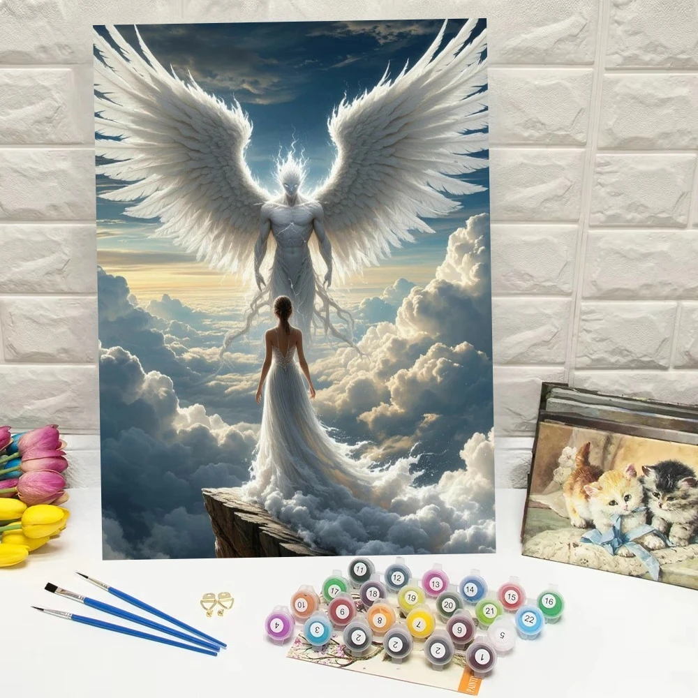 Cloud Majestic Angel White Wings Oil Painting By Number Relaxing Hobby Wall Decor for Game Room or Living Room Gift