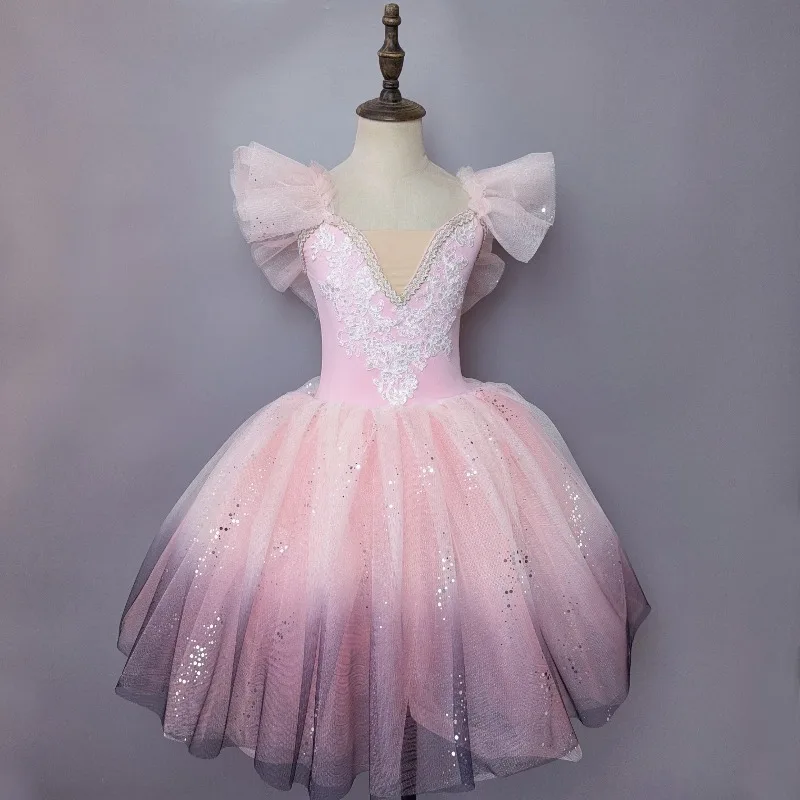Blaues Ballett-Auftritts-Tutu-Kleid Mädchen Tanzkleidung Outfit Kinder Bühnenkleidung Modische Ballettkleider Prinzessin Vestido Kinder – Detail 6
