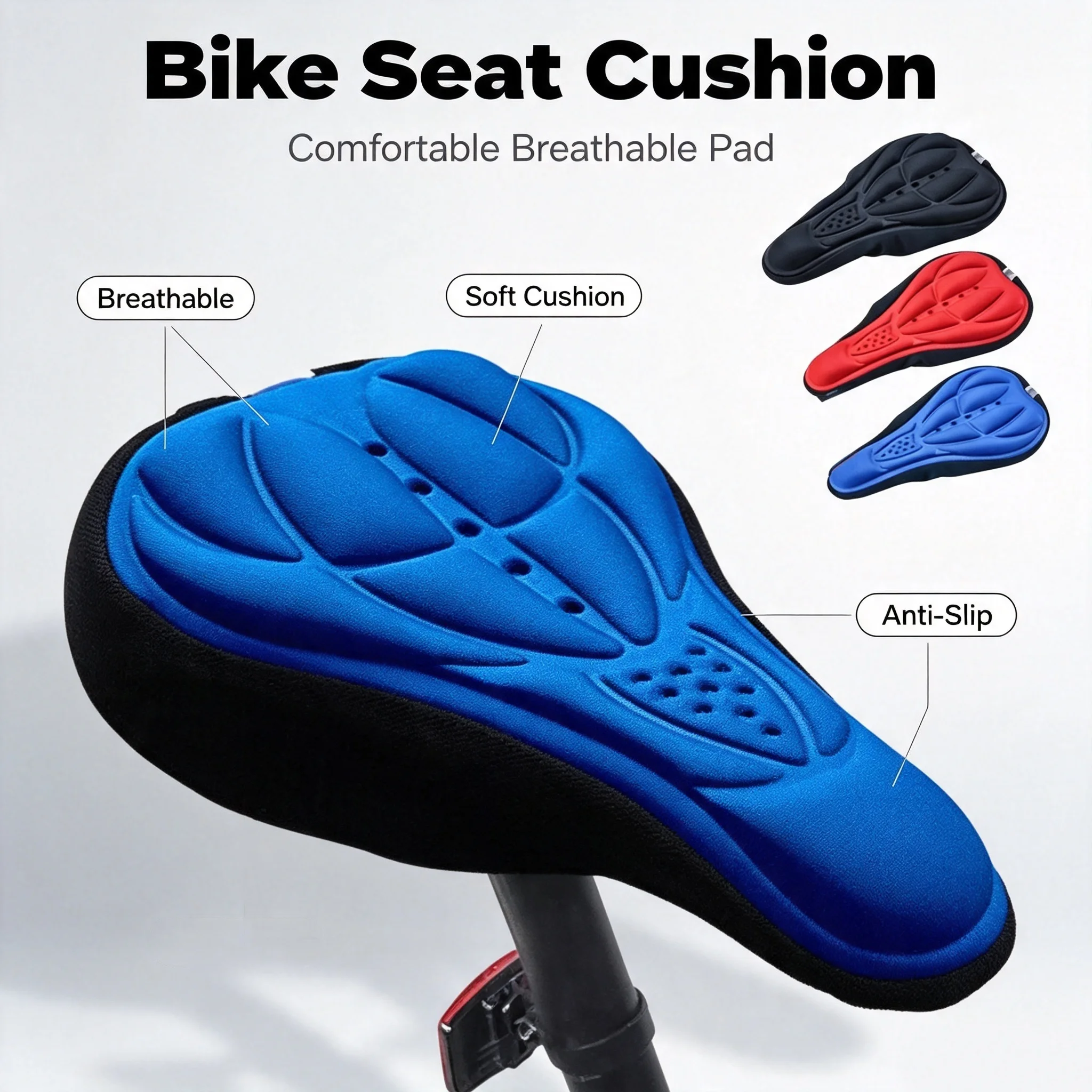Soft 3D Sponge Padded Bike Saddle Cover Comfort Foam Cushion Seat Mat Breathable Accessory for MTB Mountain Road Cycling Bicycle