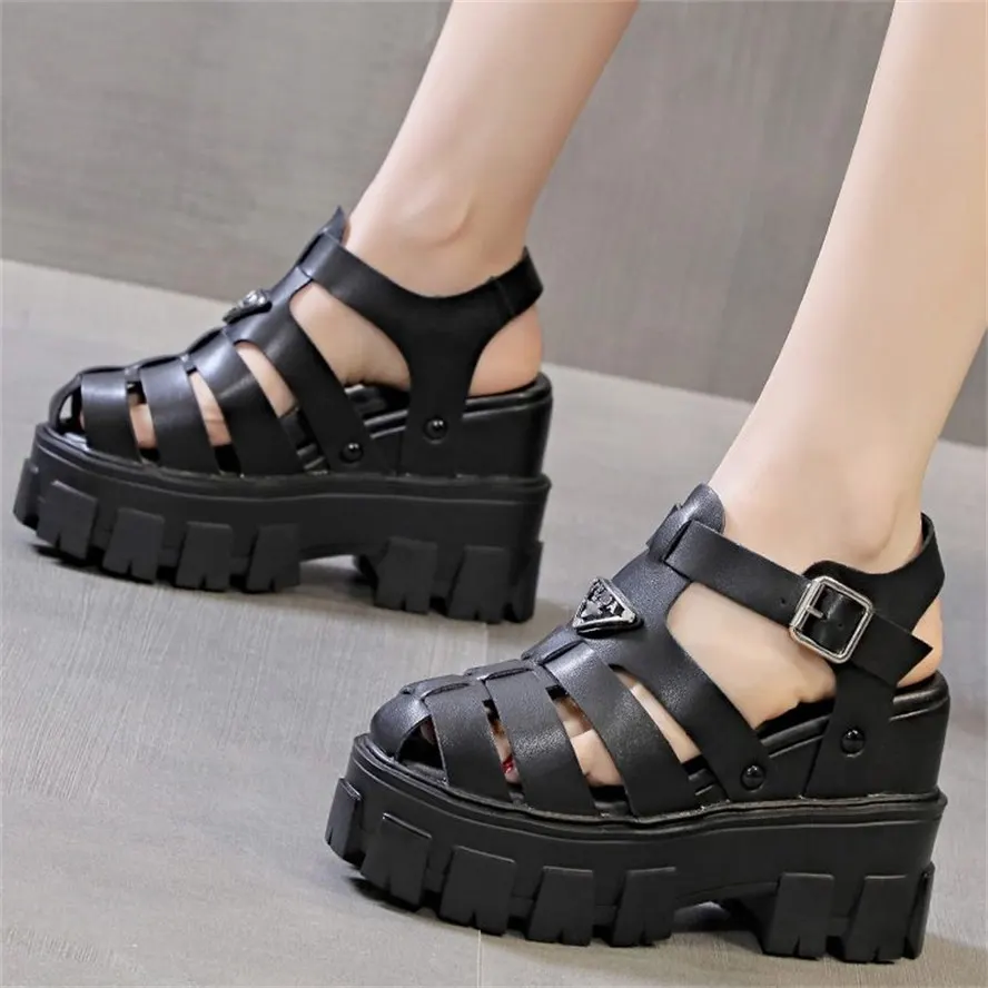 

Height Increasing Sandals Women's Genuine Leather Closed Toe Platform Wedge Ankle Boots High Heels Creeper Pumps Slingback