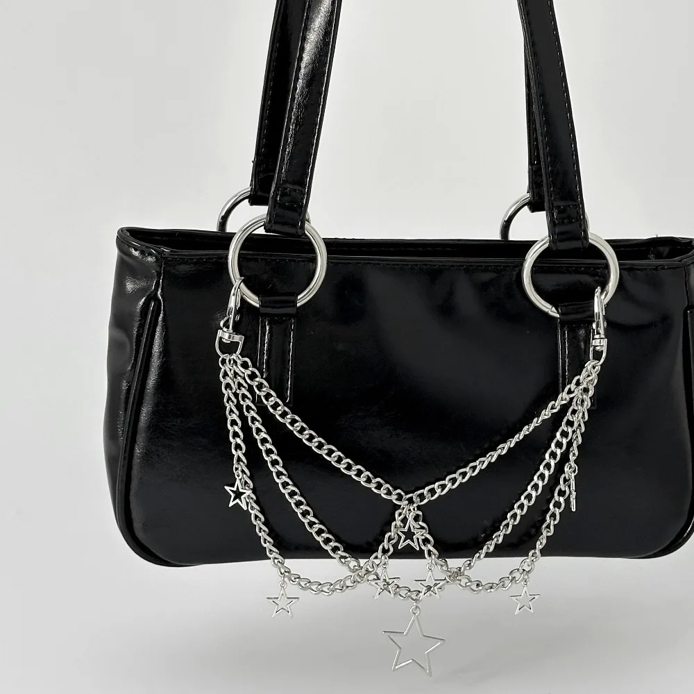 Y2k نمط متعدد الطبقات حقيبة سلسلة نجمة اللؤلؤ حقيبة يد معدنية سحر DIY حقيبة الملحقات الاكريليك مطرز المفاتيح