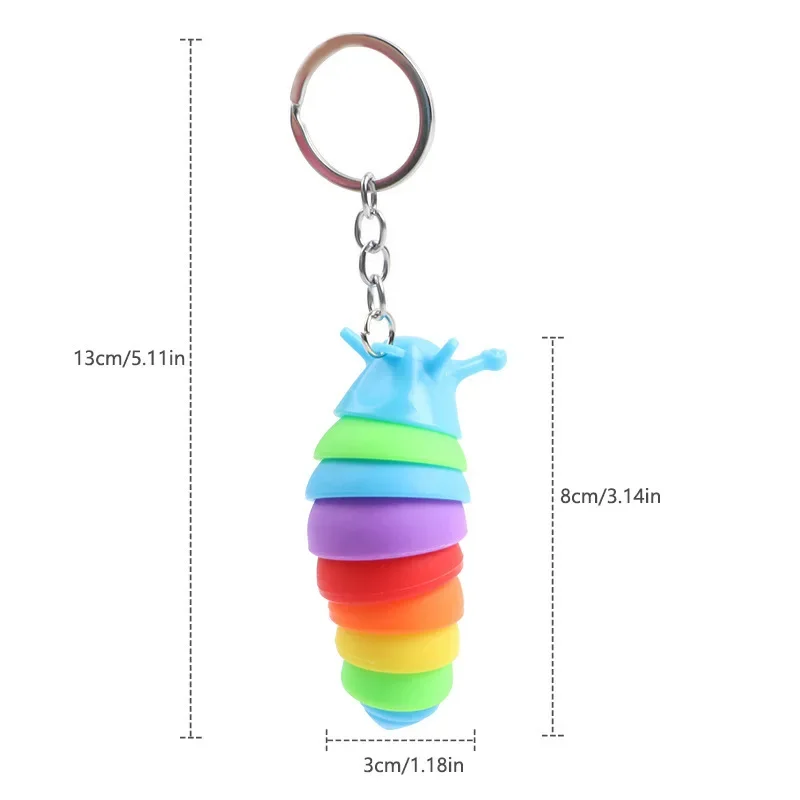 Creative Rainbow Color Caterpillars Keychain Relaxing Plastic Animal Keyring for Women Men Car Handbag Phone Case Pendant Gifts