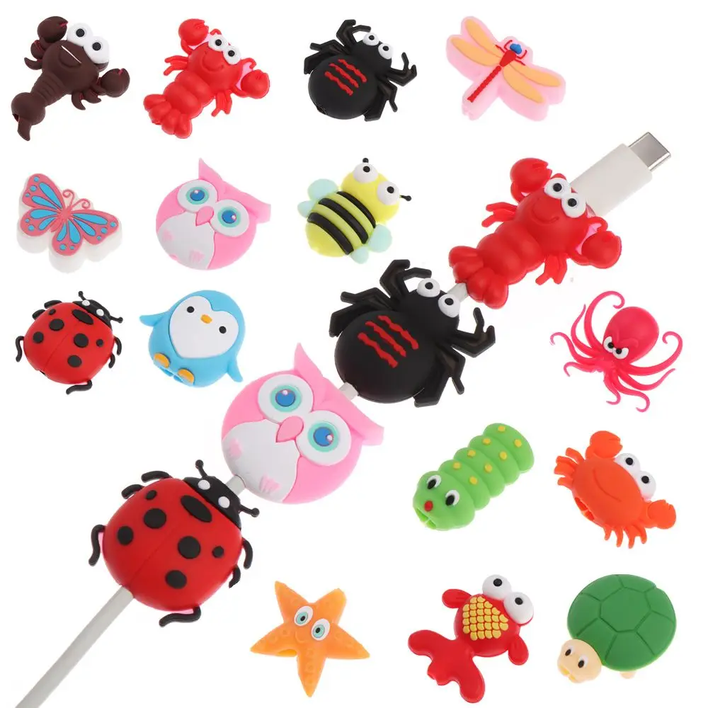 Silicone Case Data Line Cover Insect Shape Wire Cord Protector Animal Wired Earphone USB Charger Cable Protectors