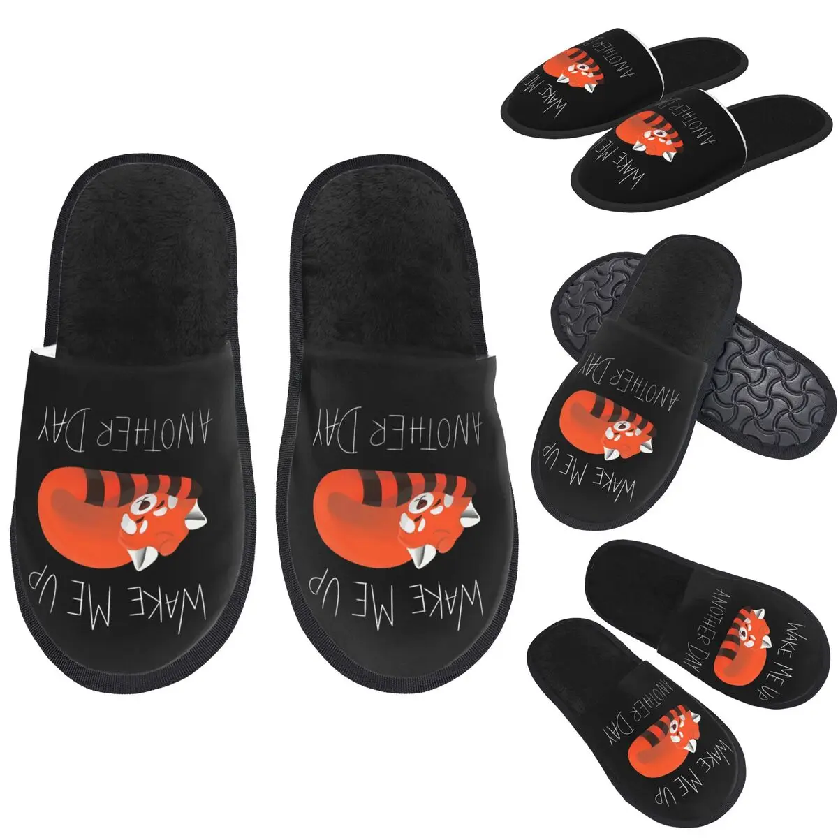 

Custom Wake Me Up Another Day Red Panda Slippers Memory Foam Warm Soft Women House Slipper Bedroom Fluffy Shoes