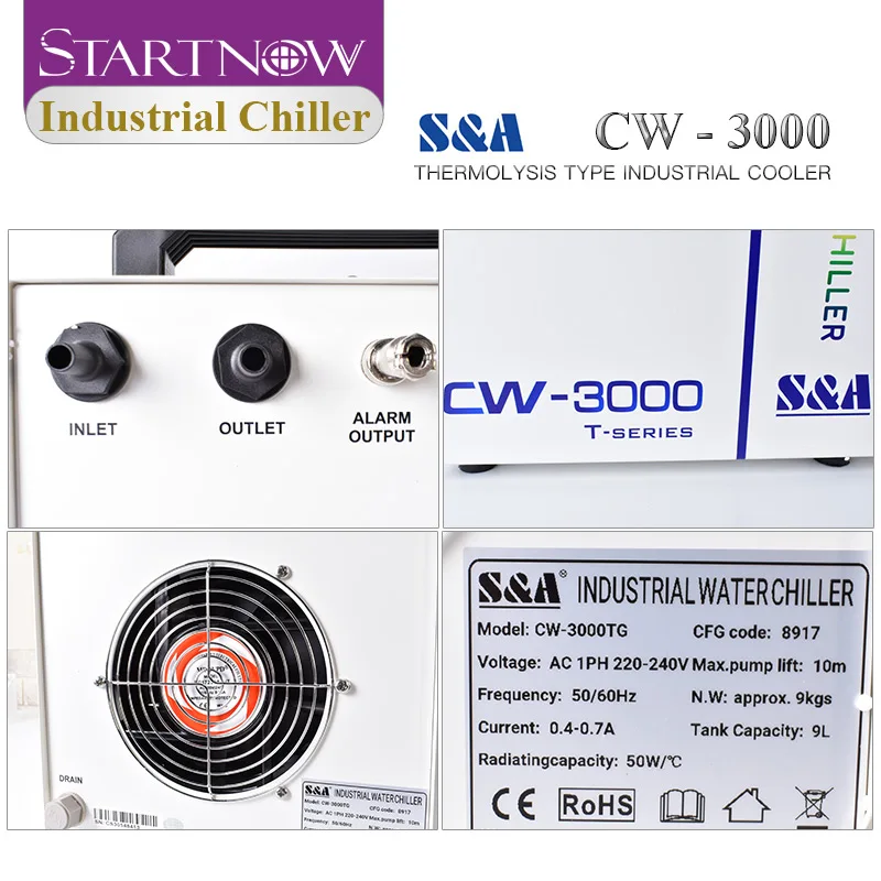 Industrial Water Chiller S&A CW-3000 For CNC Spindle 60W 80W Laser Cutting Machine CO2 Laser Tube Cooling CW3000 Equipment Parts