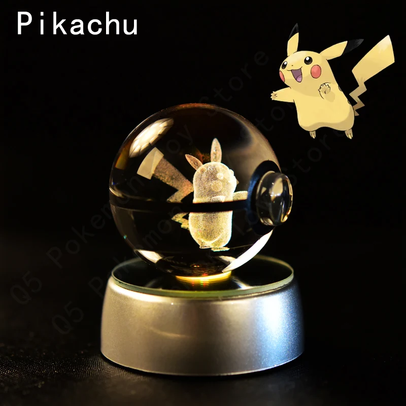 Pokemon Crystal Ball 3D Pikachu Mewtwo Mew Gengar Nachtlampje Lampvoet Pokeball Crystal Pokemon Glazen Bal Figuur Verjaardagscadeau