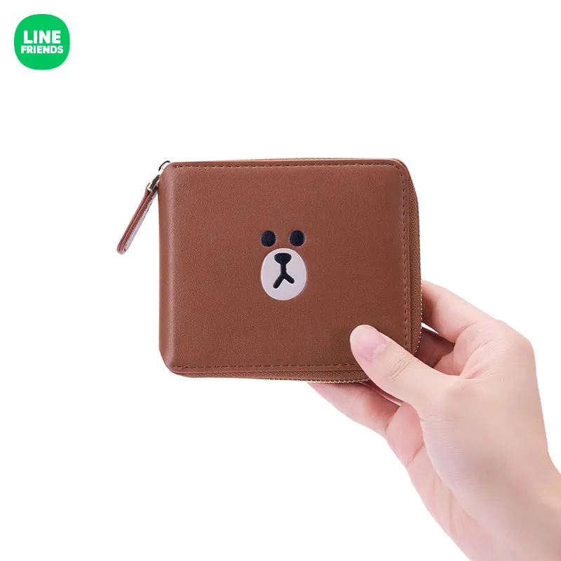 Line Friends Original Anime Pu Leather Wallet Kawaii Brown Bear Zipper Multifunctional Coin Purse Cartoon Card Holder Gifts Toys