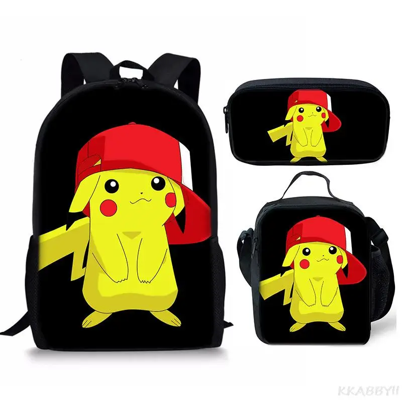 3 sztuk/zestaw 16 Cal Pokemon pikachu dzieci torby szkolne dla chłopców dziewczynek dzieci Cartoon tornister ortopedyczny + torba na Lunch +