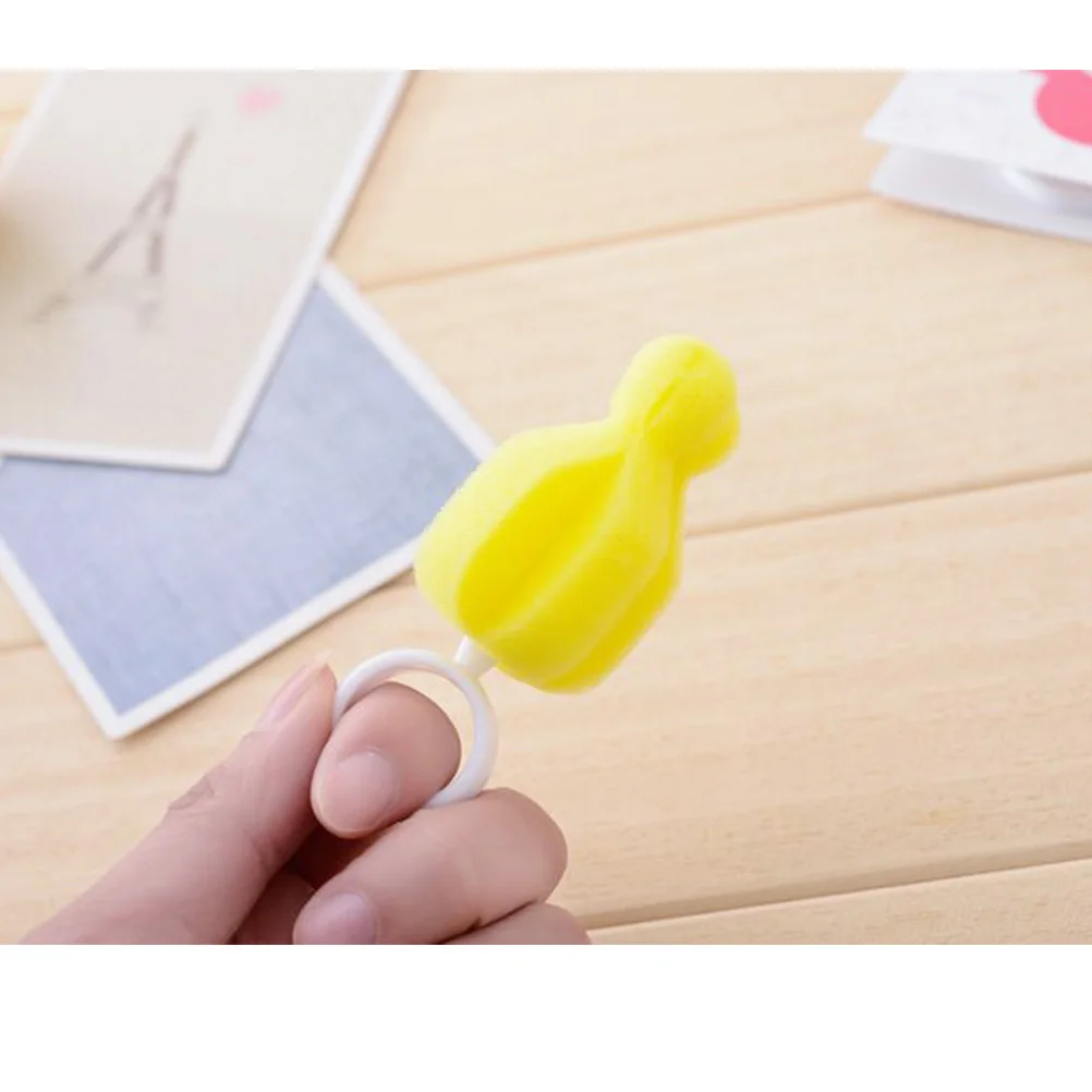 20개 아기 젖꼭지 청소 브러시 ​​스펀지 부드럽고 흡수성이 뛰어나고 접근하기 어려운 지역에 사용 가능 가정용 야외용 노란색