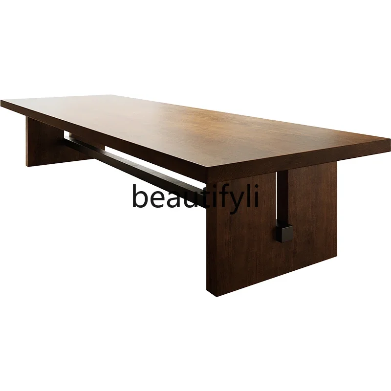 

Modern simple long solid wood large board table, simple staff negotiation table and chair combination