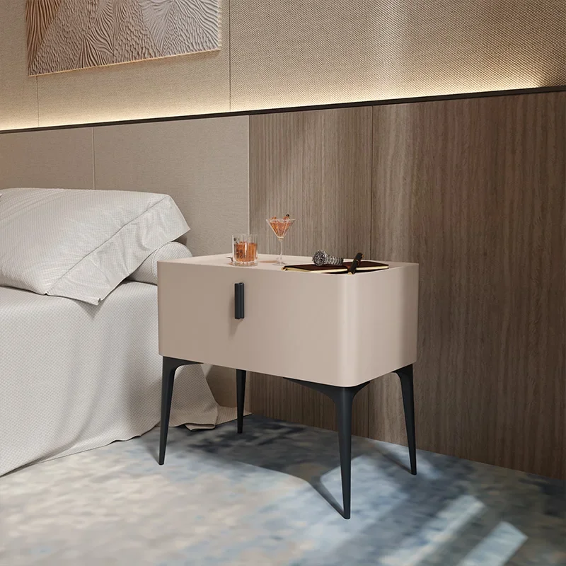 

Rock bedside table advanced sense intelligent multi-function audio modern simple solid wood leather