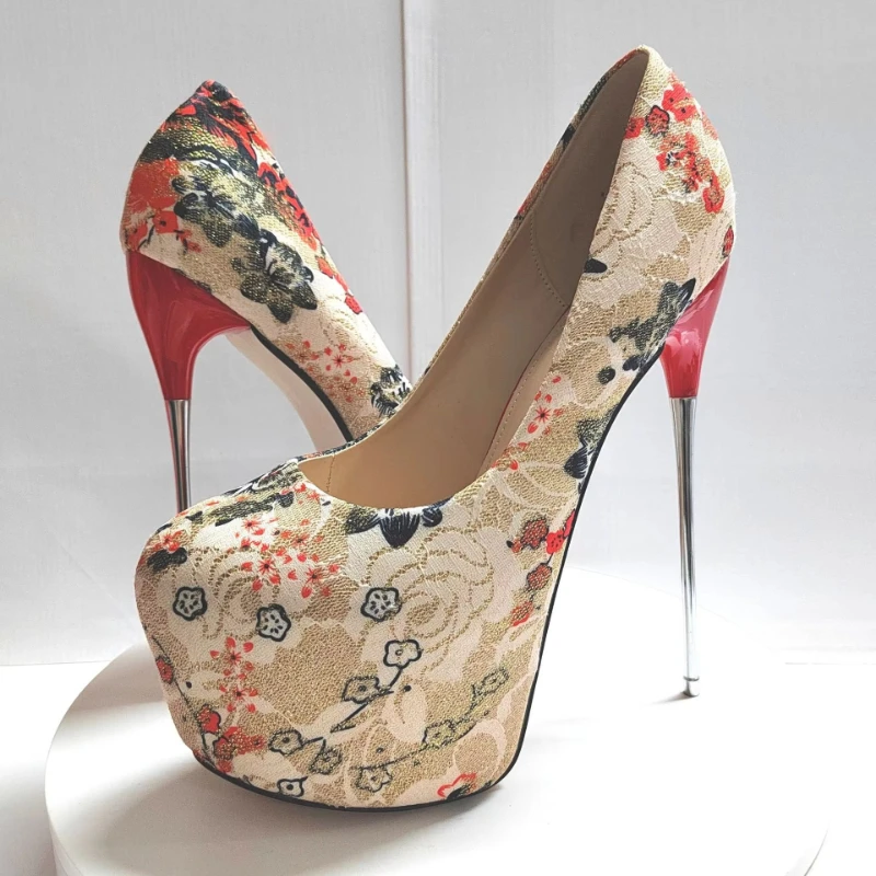 Sexy Pole Dance Women's Shoes Platform Pumps Round Toe 19cm Super High Metal Thin Heels Feet Fetish Party Dancers Stilettos