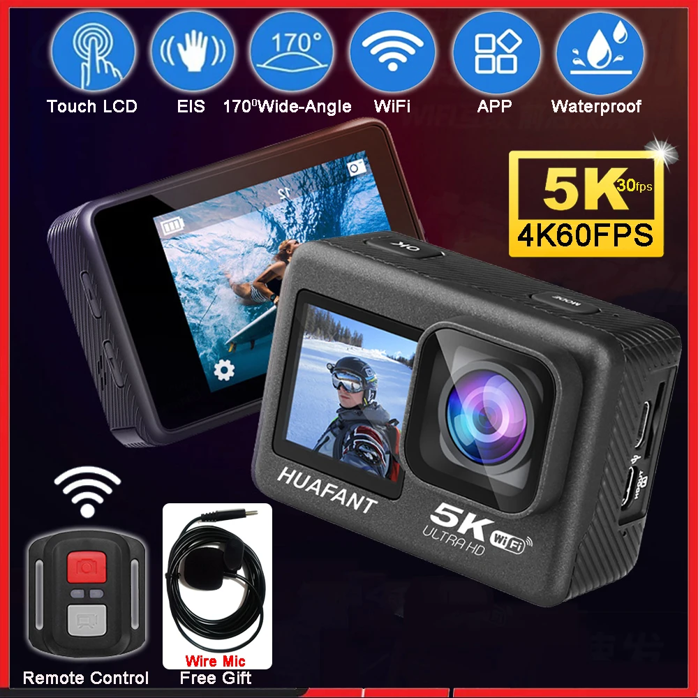 Action Camera G9SE 5K30FPS 4K60FPS 48MP 2.0 Touch LCD EIS Dual Screen Wi-Fi 170D DVR Webcam Waterproof 30M 5X Zoom Sports Camera