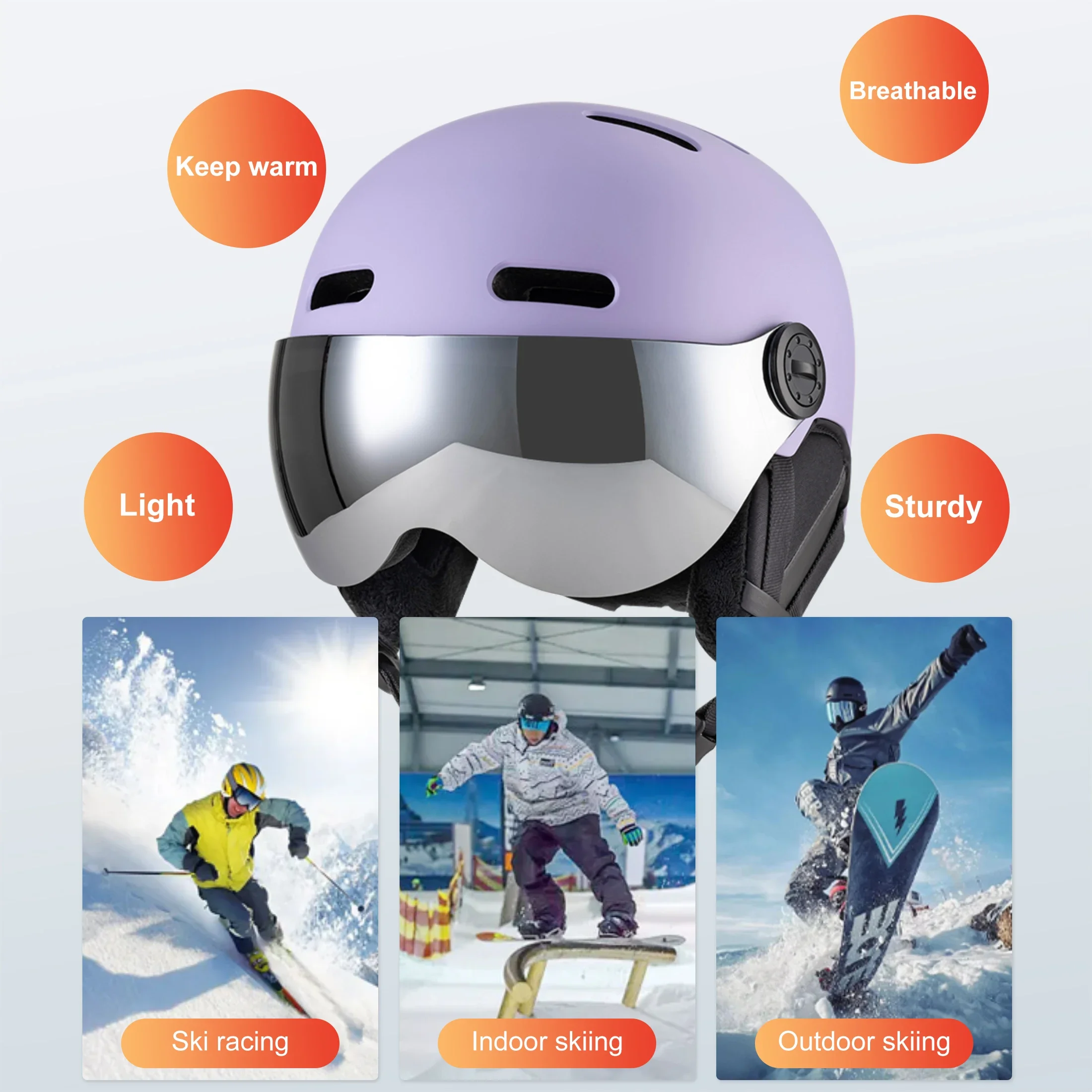 Seeker Ski Helmet Adult and Youth Ski Helmet Winter Snow Helmet Adjustable and Removable Visor Solid Color Sports Snow Helmets