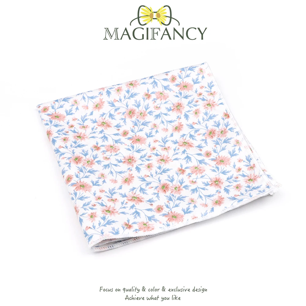 Sapu Tangan Motif Bunga Merah Muda 100% Katun 25cm Romantis Wanita Pria Pesta Pernikahan Sehari-hari Aksesoris Saku Jas Hadiah Tuxedo Dasi