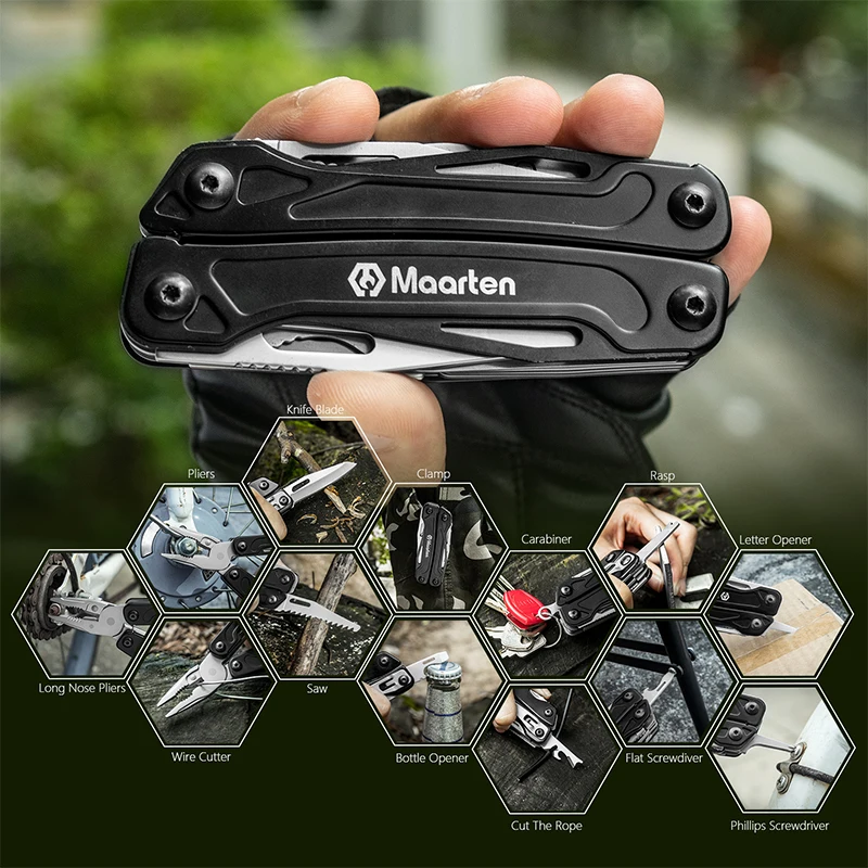 13-In-1 Multitool with Safety Locking, Professional Stainless Steel Multitool Pliers Pocket Knife, Bottle Opener, Screwdriver wi