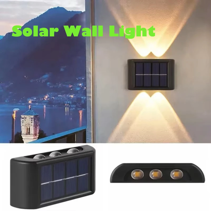 

2 PCS Solar Outdoor Wall Light 6/10 LED Waterproof Garden Lights Courtyard Balustrade Decorative Lamp Up and Down Luminous Lamps