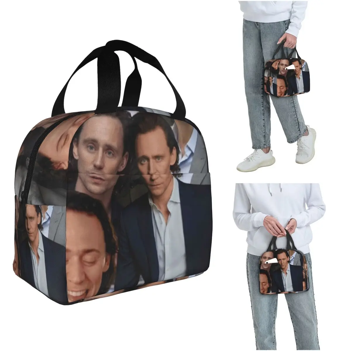 Tom Hiddleston Photo Collage Insulated Lunch Bag for Women Children Portable Food Boxes Thermal Lunch Box Tote