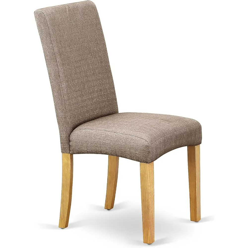 طقم طاولة مطبخ من خشب البلوط مكون من 3 قطع من East West Furniture مع طاولة بقاعدة مستديرة وكرسيين من الكتان الكاكي الداكن #6