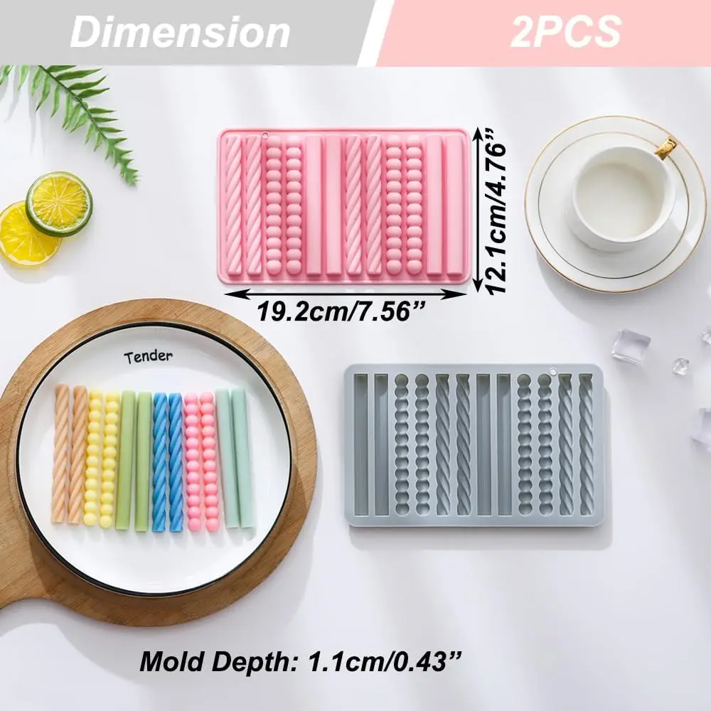 12 Cavity Chocolate Molds Strip Silicone Molds Non-stick Pretzel Stick Mold for Cheese Stick Gummy Chocolate Bar Cake Decoration