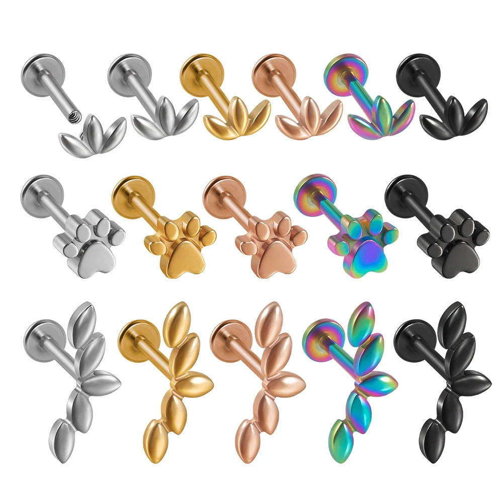 1pcs Surgical Steel Internal Thread Labret Lip Ring Drips Paw Ear Studs Tragus Cartilage Helix Lobe Earrings Piercing Jewelry