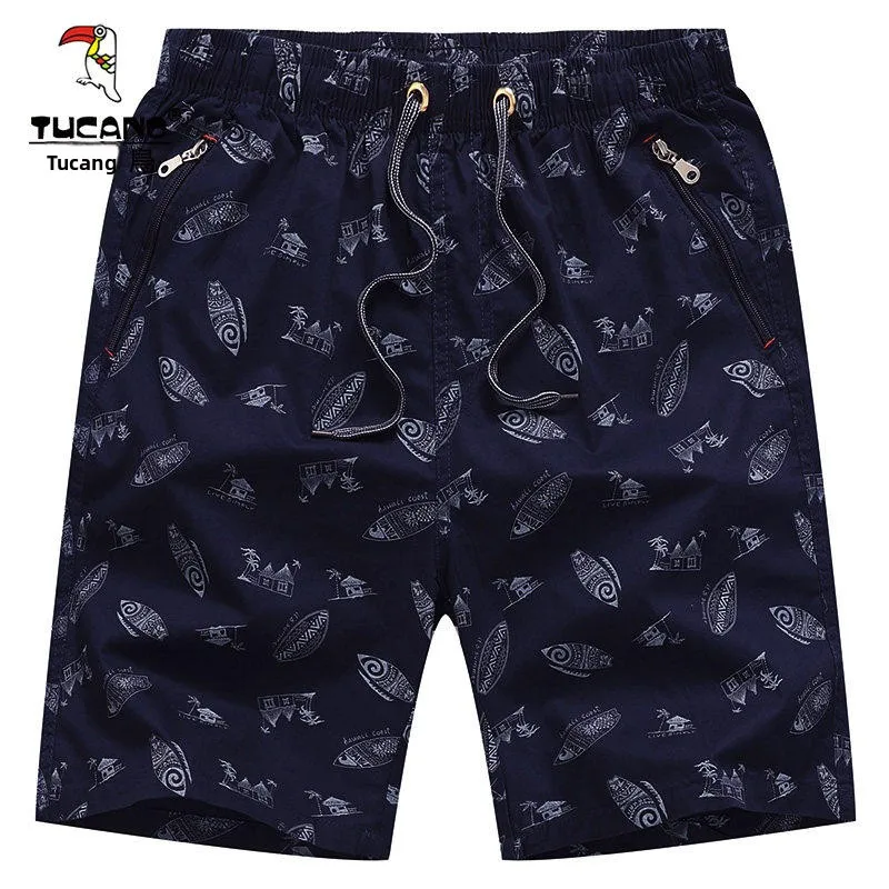

Summer Printed Cotton orts Men's Large Size Five-Quarter Casual Beachwear Comfortable Breathable Loose Fit Straight Leg Pants
