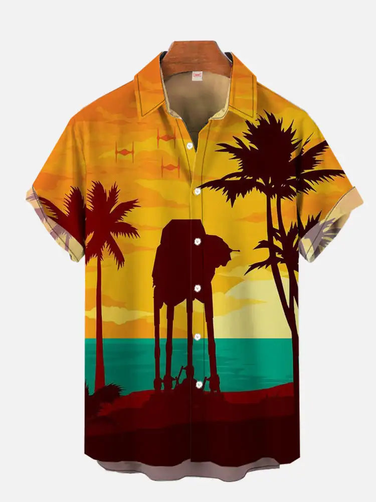 

Short manga t -shirt with Hawaiian print, large shirt with coconut tree print a