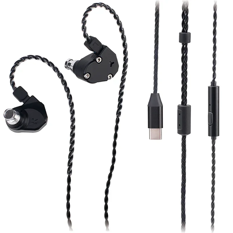 TINHIFI C2 2025 Type-C HiFi Bedrade In-Ear Oordopjes Monitor met 10MM PU+LCP Driver, afneembare 2-pins HD-microfoon, 3.5mm/Type-C kabel