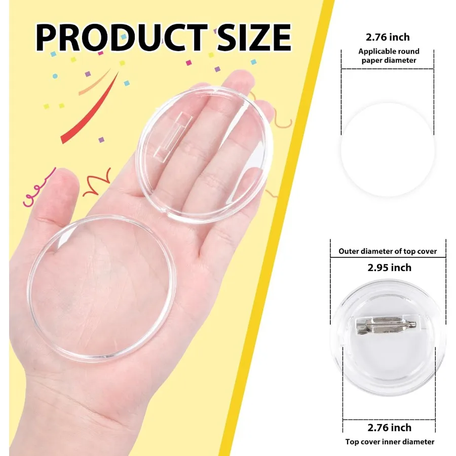 Happizza 25 peças de alfinetes de botão transparentes acrílicos 2.76 unidades, emblemas de botão diy, emblemas de botões de foto em branco personalizados para cra personalizado