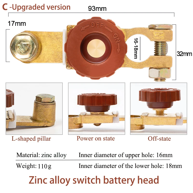 

1PC For Car Battery Power-off Switch Pure Copper 12V Manual Anti Loss And Leakage Battery Terminal Clamp Clip For Automotive Use