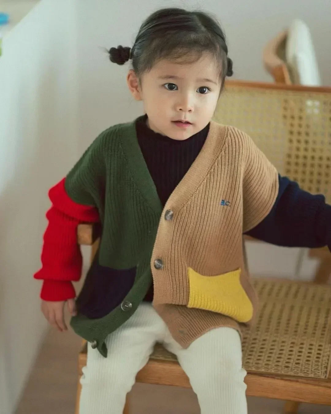 Children's Ins Korean Style Cartoon Color Blocked Pullover Vest Cardigan Autumn/Winter Boys Girls Single Breasted Knit Sweater