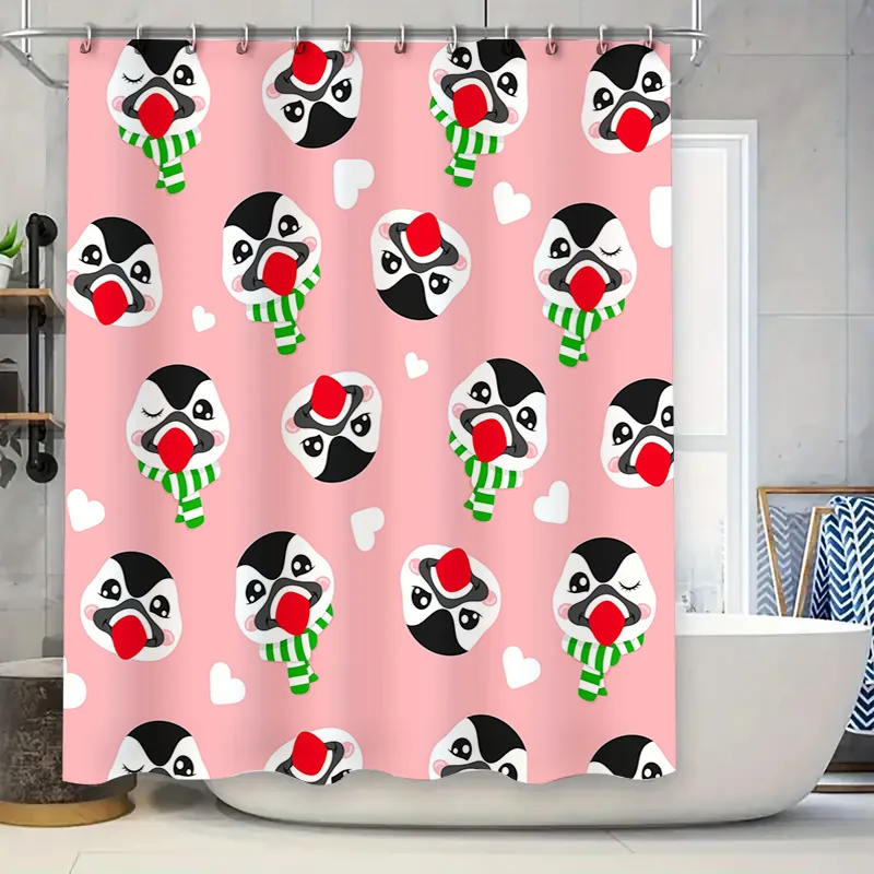 

Ярко-красный нос, пингвин, занавеска для душа, Рождественский декор, набор для ванной комнаты для детской комнаты, водонепроницаемые тканевые коврики для ванной розового цвета с