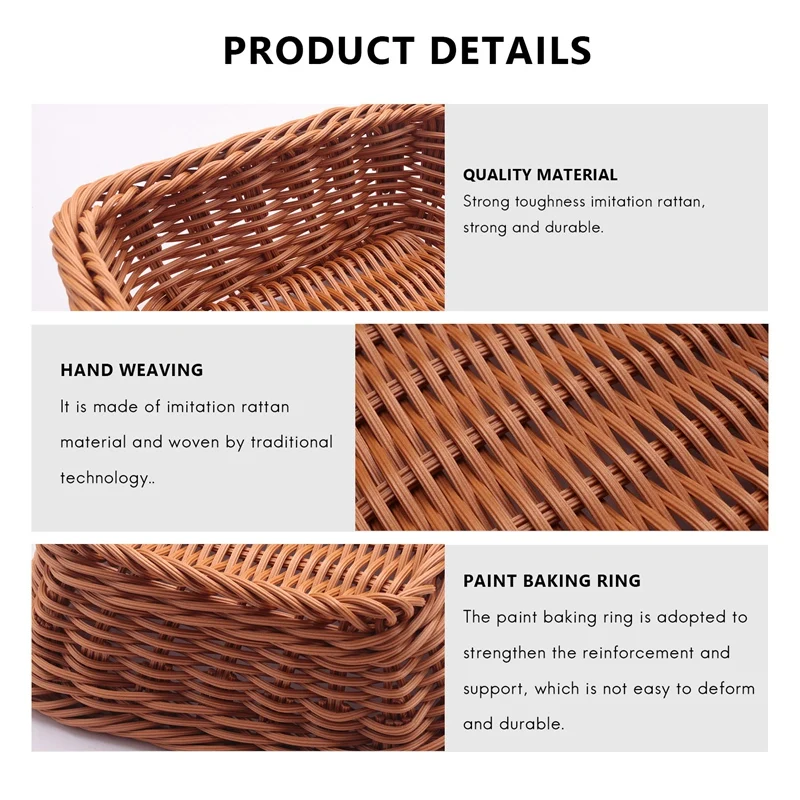 2 Pcs Rectangular Basket For Table Or Counter Display For Bread,Fruits And Vegetables Wicker Baskets For Markets,Bakery