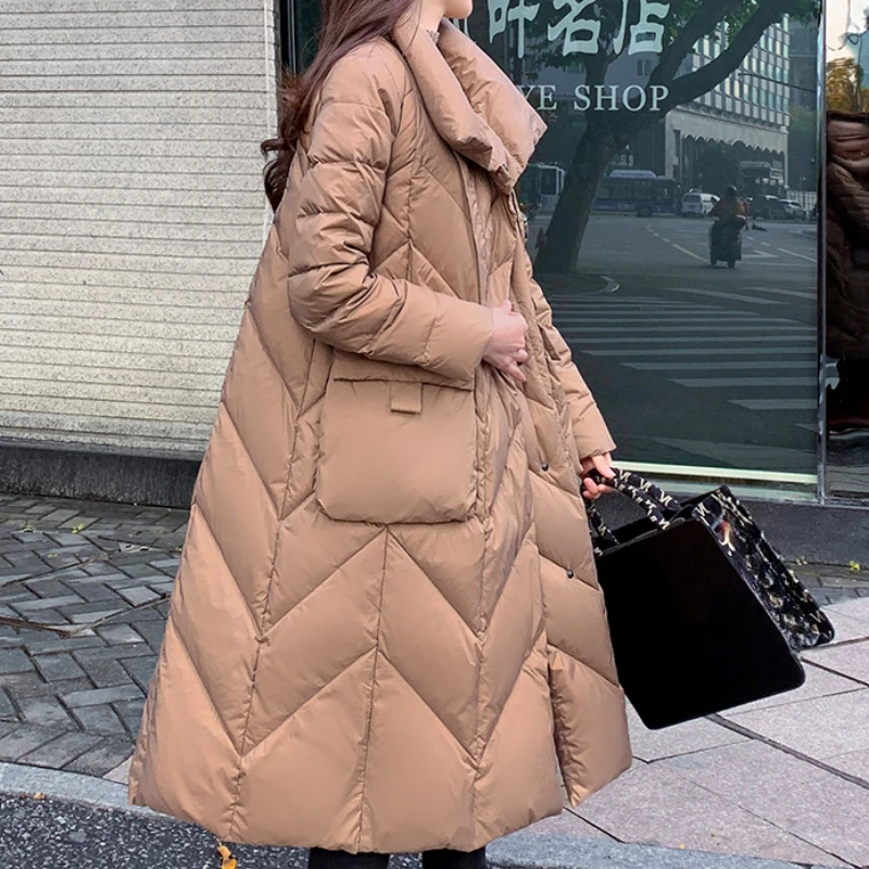 Winter Coat Female Puffer Jacket Women Stand-up Collar Windproof Thickened Outerwears Korean Trendy High Street Long Coats Down