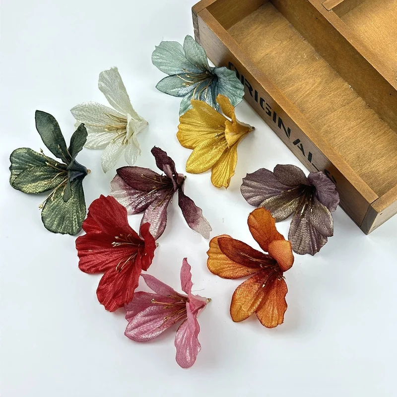 Retro 10PCs 8Cm Artificial Amaryllis Flower Heads Silk Flowers DIY Vases Garland Arrangement Accessories Home Wedding Decoration