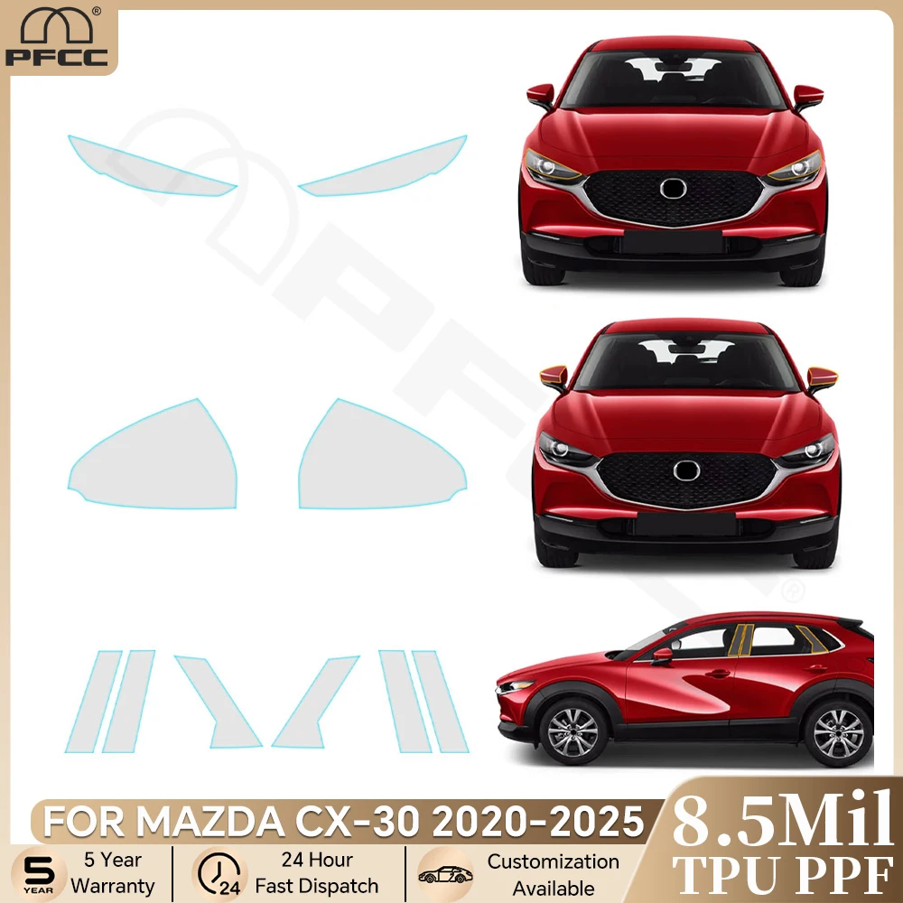 

For Mazda CX30 CX-30 2020-2025 Headlight Rearview B C Pillars TPU Paint Protection Film Anti-Scratch Pre-cut PPF Clear Resistant
